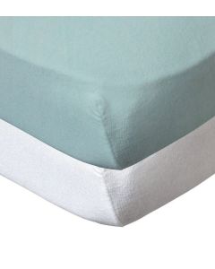 BBC Set of 2 Fitted Sheet 70*140 White + Turquoise
